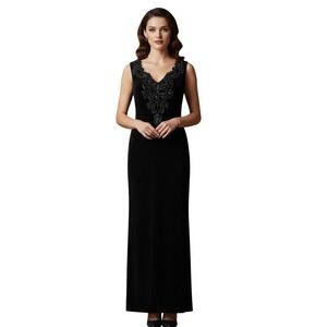 VTG CACHE' Black Velvet Sequins/Beaded Tassels COCKTAIL Evening SHEATH DRESS 8